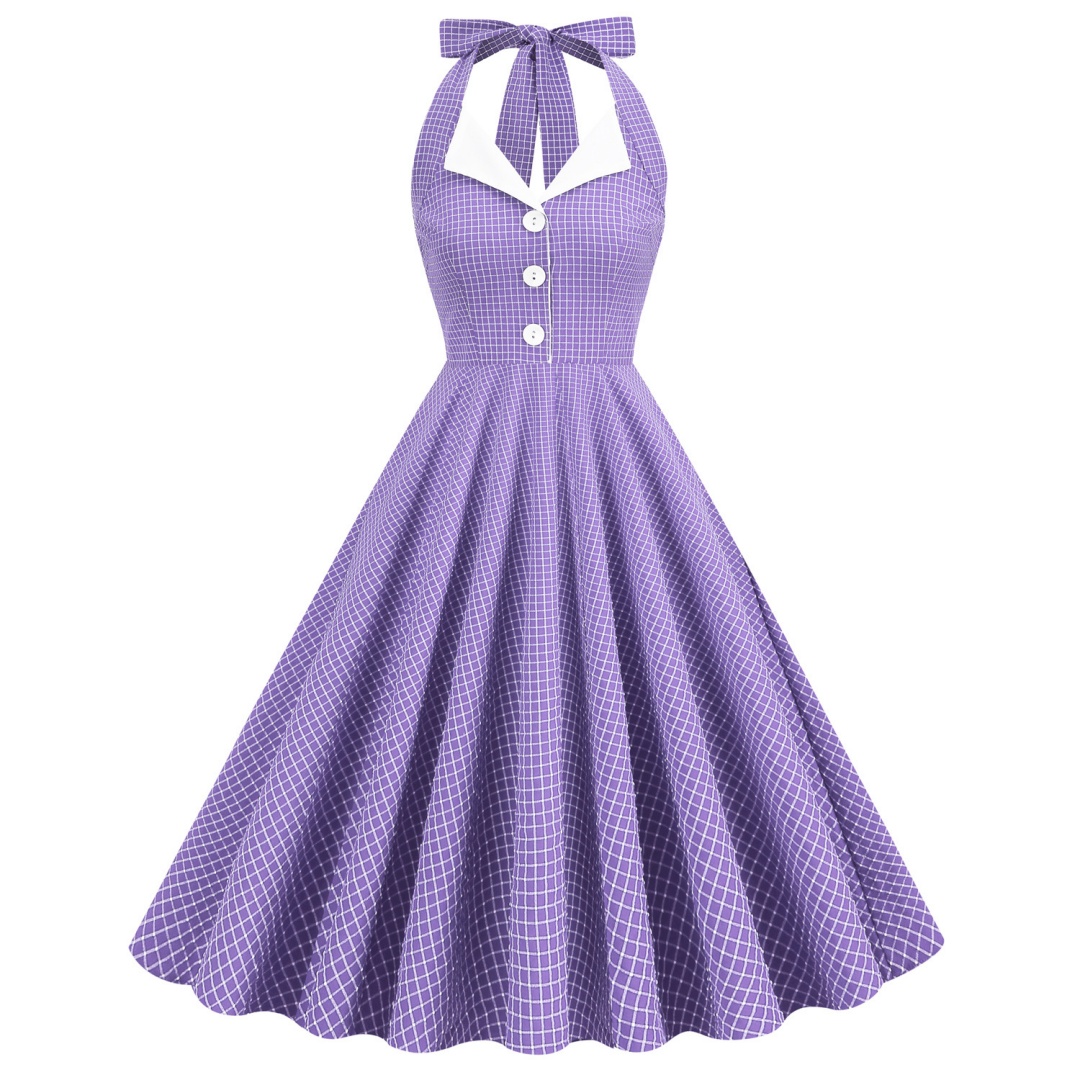 1950s Halter Dresses for Women with Pockets Vintage Cocktail Swing Dress
